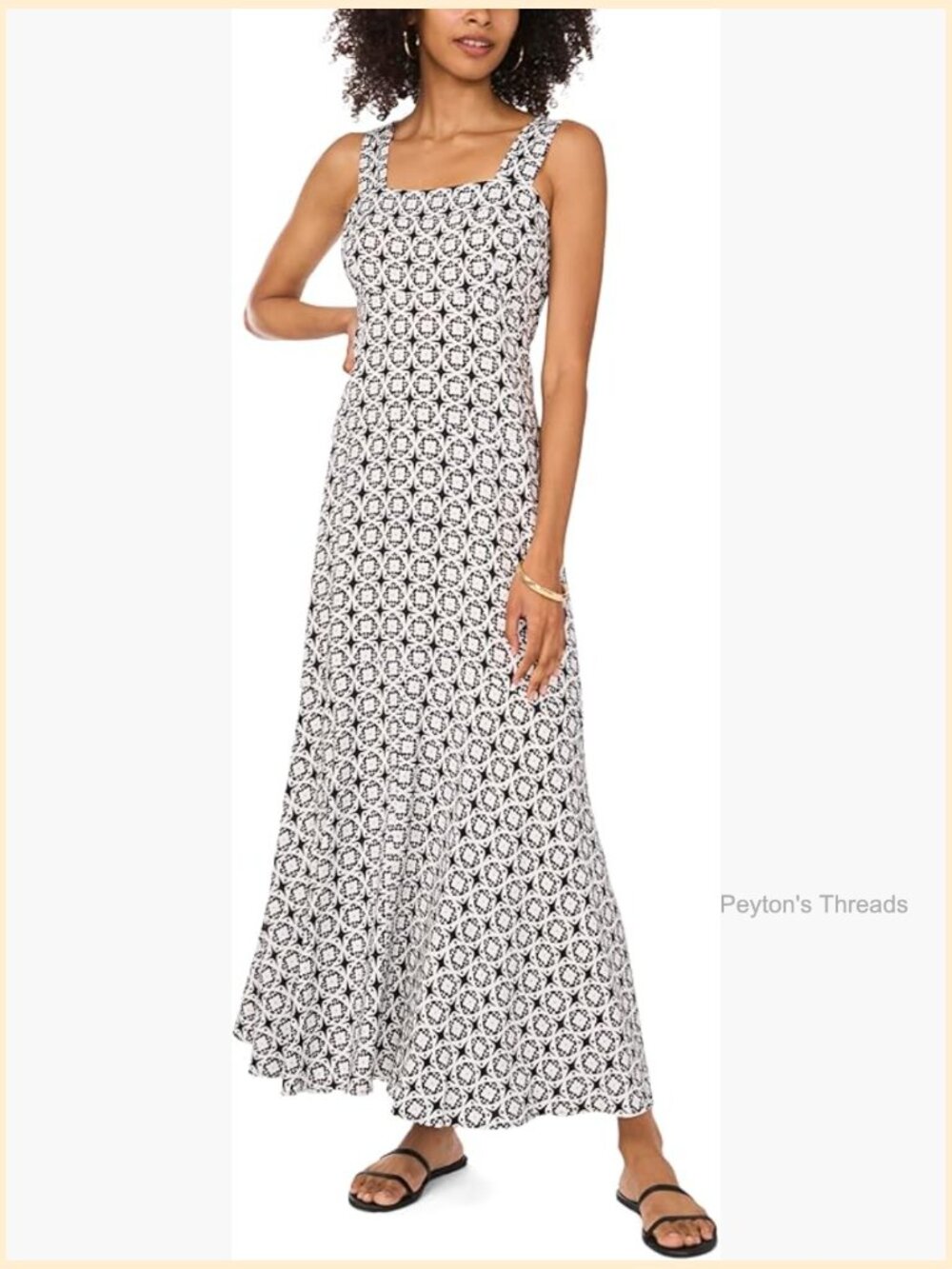 Geometric Print Maxi Dress with Tiered Silhouette Square Neck